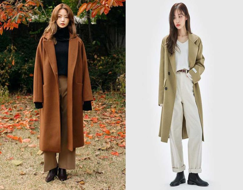 Mix đồ với áo dạ dài và đầm liền nữ tính