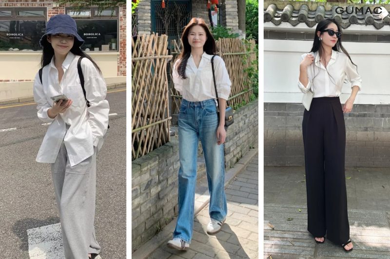 phối đồ áo sơ mi tay dài nữ với quần jean