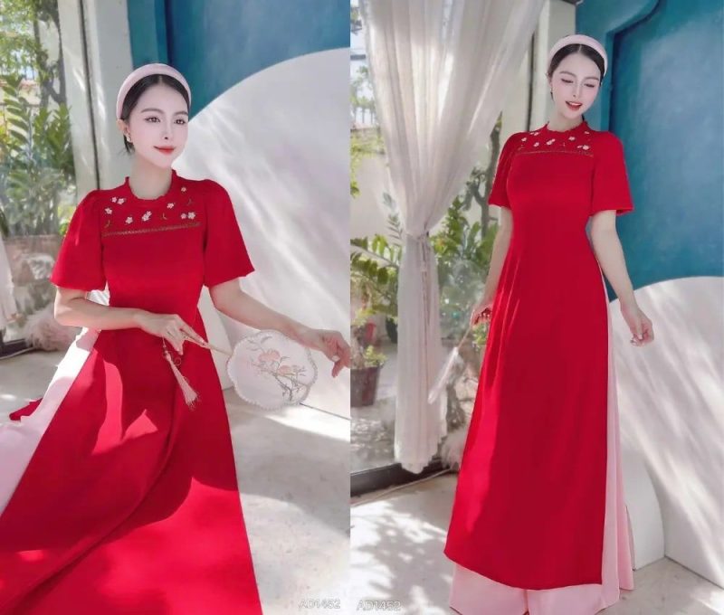 Cách phối màu áo dài cưới màu đỏ sang trọng