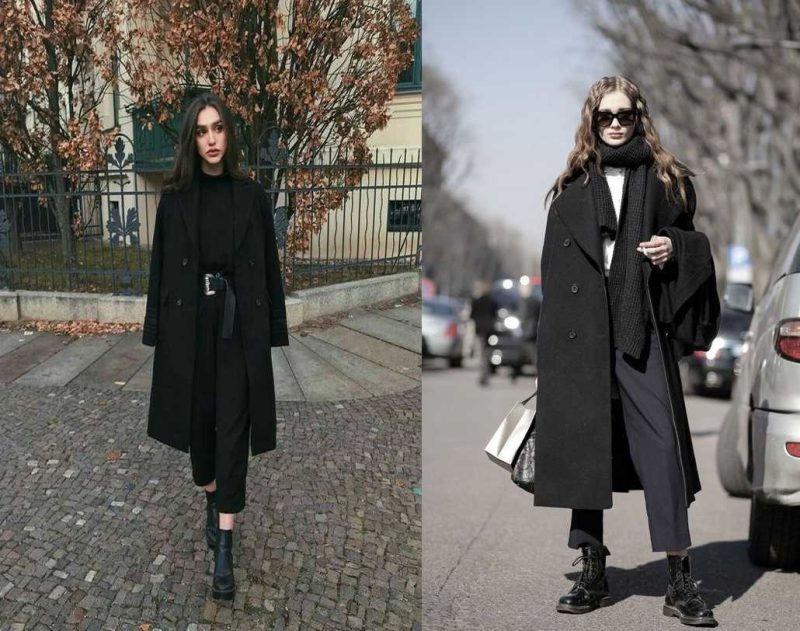 Cách phối áo dạ dáng dài và quần jeans