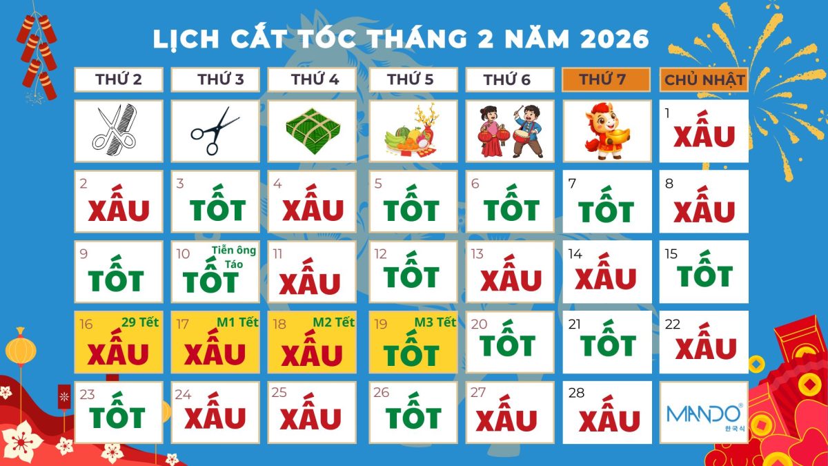 Lịch cắt tóc tháng 2/2026