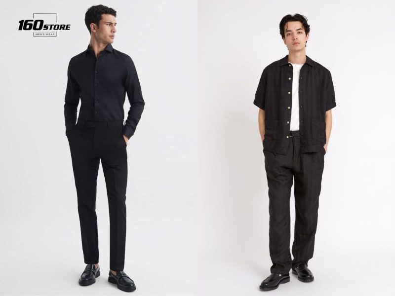 phối áo sơ mi đen với quần tây lịch lãm
