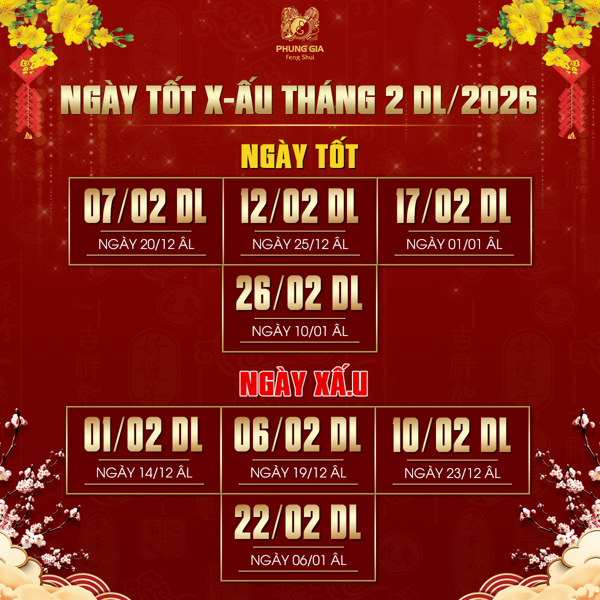 lịch ngày tốt tháng 2 2026