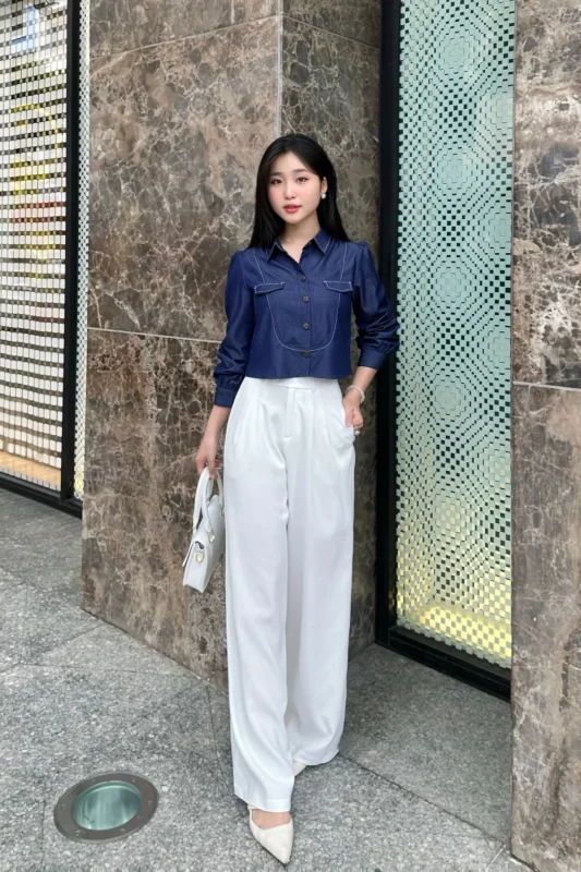 cách phối áo sơ mi tay dài nữ công sở