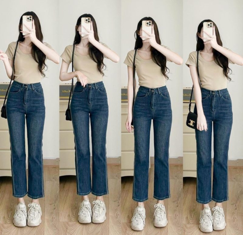 Quần jean ống suông nữ mặc với áo gì để tôn dáng