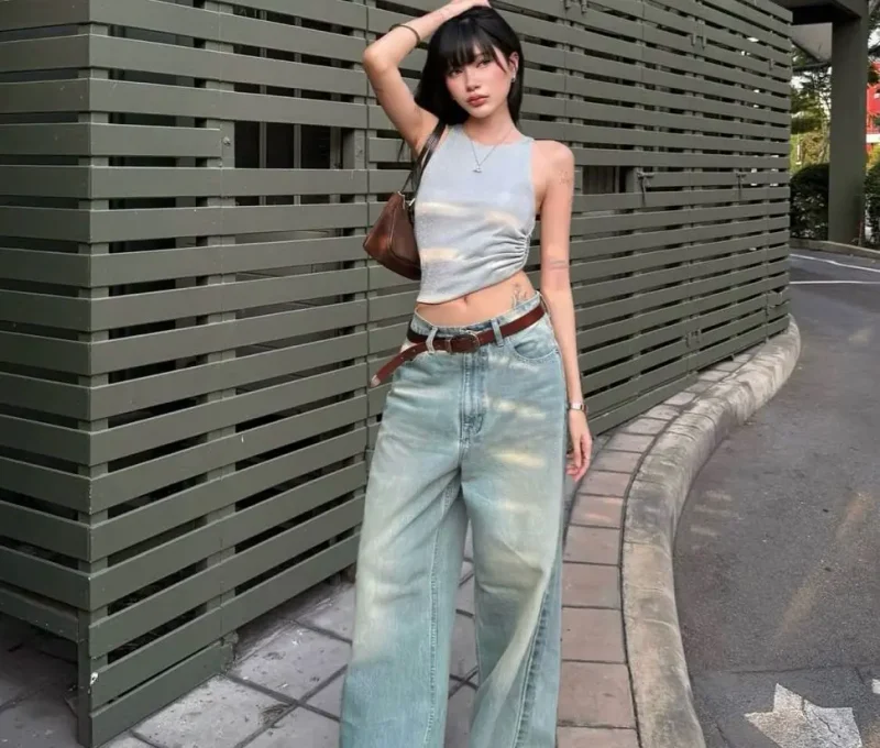 phối đồ với áo ba lỗ nữ thanh lịch