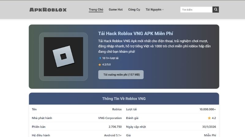 Roblox Apk: Trang Web APK Mod Uy Tín Nhất Cho Cộng Đồng Game Thủ 2026