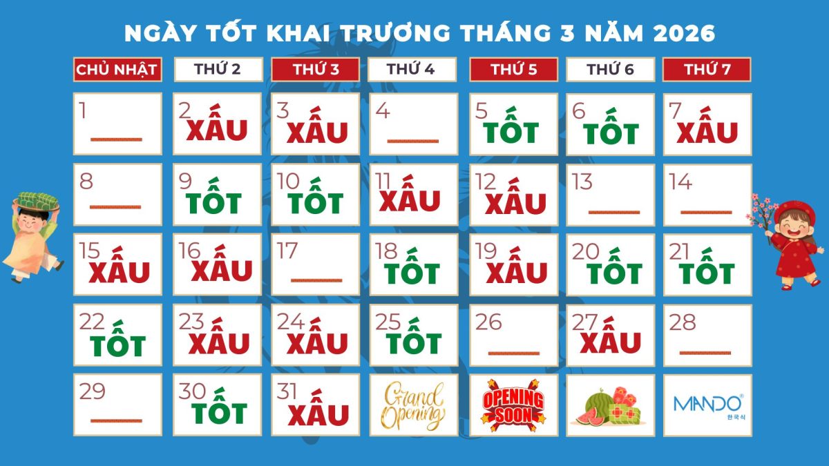 Ngày Tốt Khai Trương Tháng 3 2026