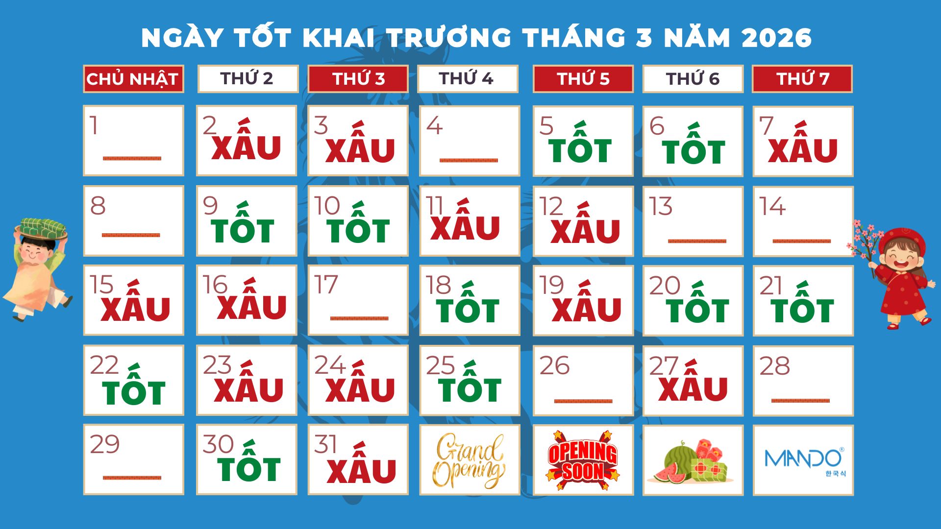 Ngày Tốt Khai Trương Tháng 3 2026