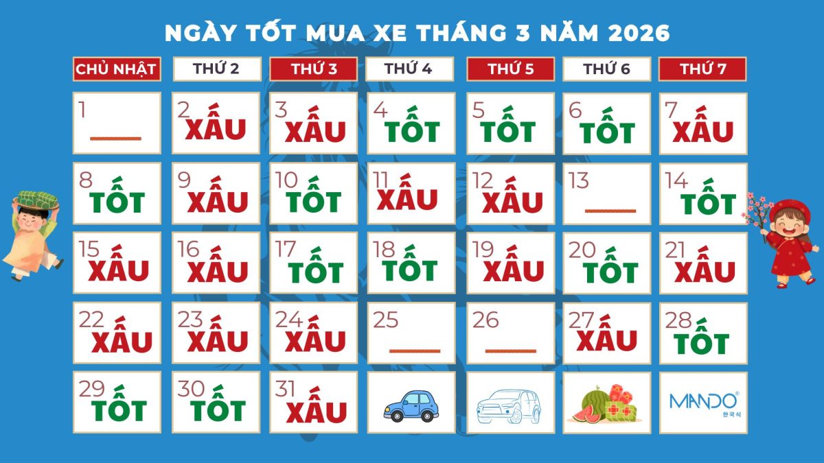 ngày tốt mua xe tháng 3 2026