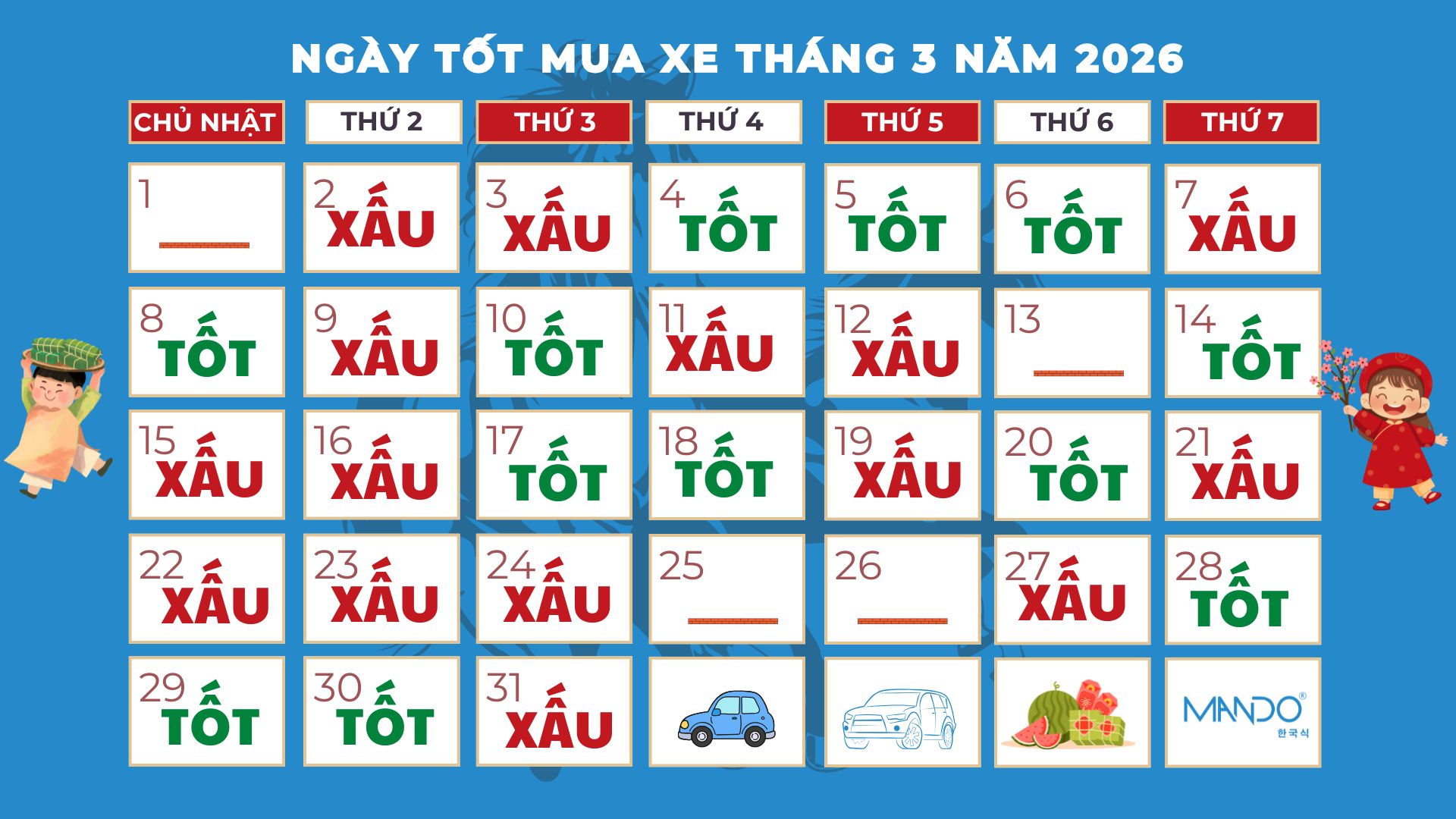 ngày tốt mua xe tháng 3 2026