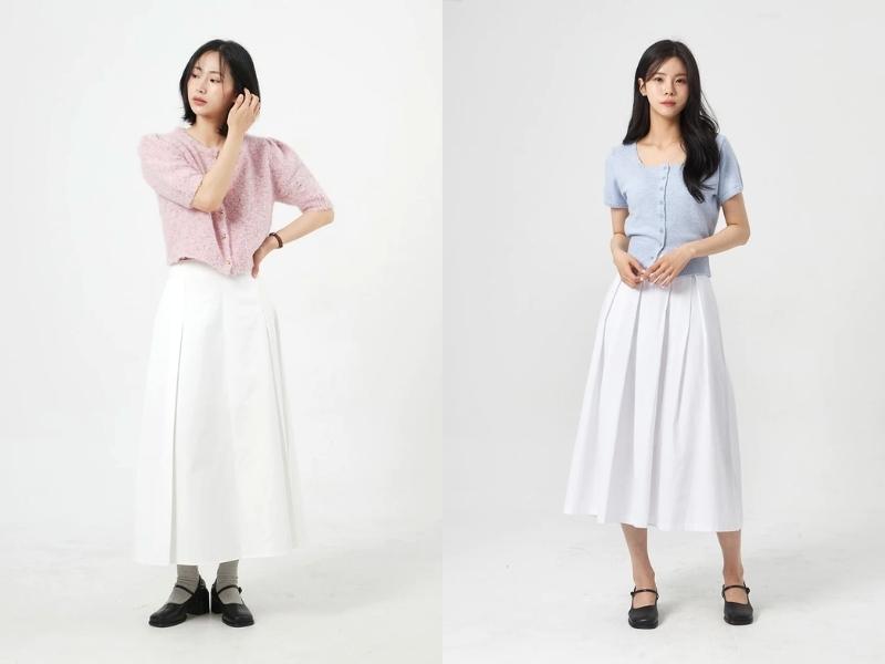 phối đồ với chân váy dài chữ a