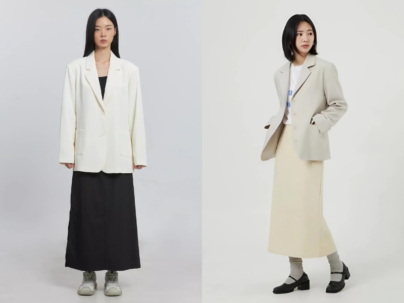 phối đồ với chân váy dài chữ a