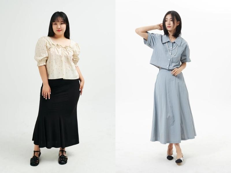 phối đồ với chân váy chữ a dáng dài