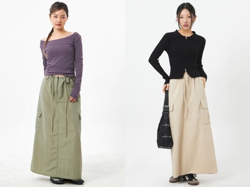 phối đồ với chân váy dài chữ a