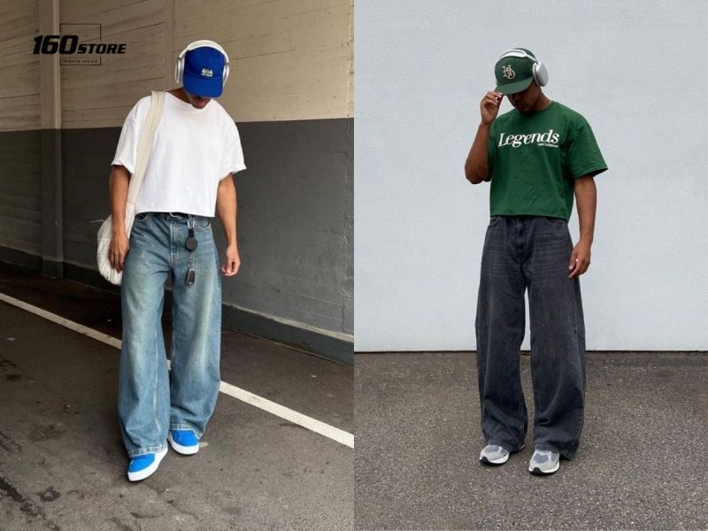 Phối đồ streetwear nam với quần ống rộng