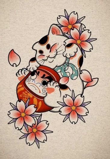 hình xăm mèo thần tài mini
