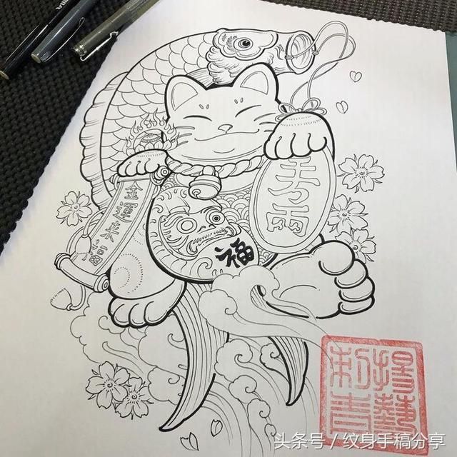 mèo thần tài hình xăm