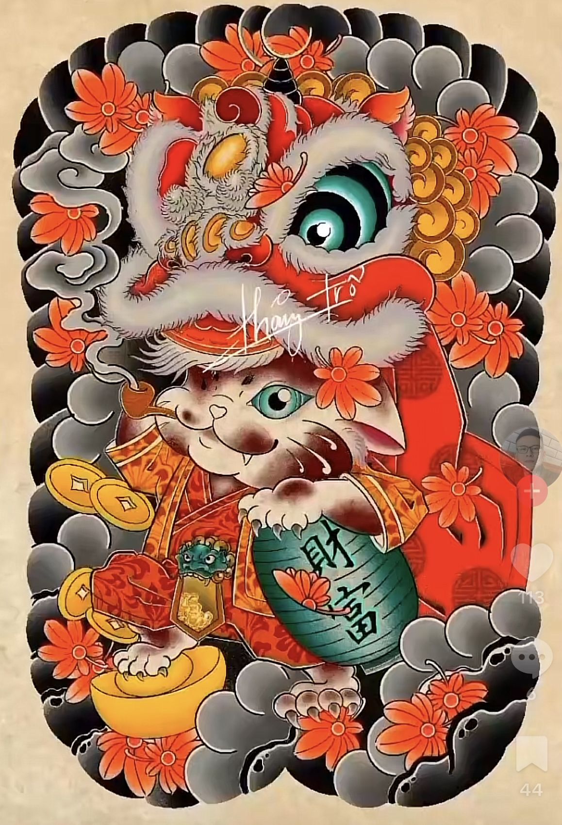 hình xăm mèo thần tài