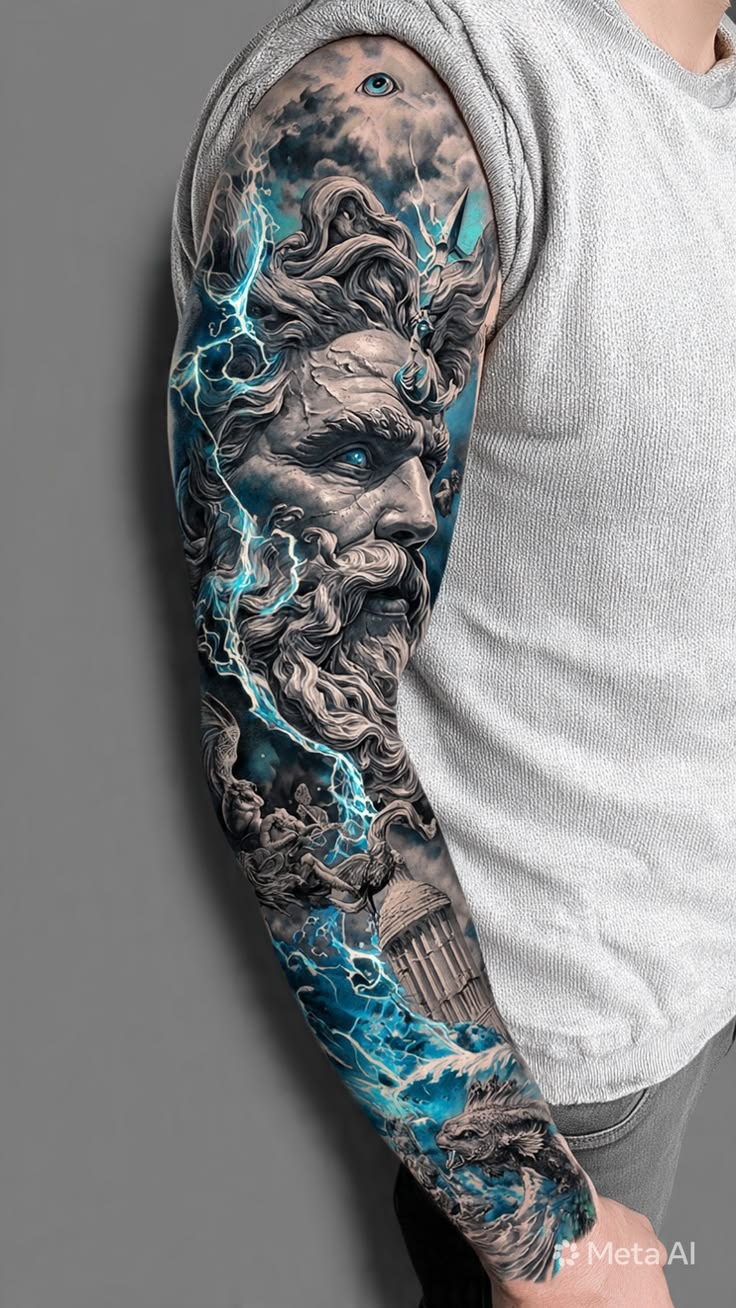 hình xăm thần poseidon ở bắp tay