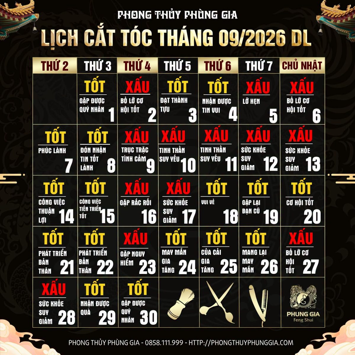 Lịch Cắt Tóc Tháng 9 2026 - Chọn Ngày Tốt, Chốt Tóc Đẹp