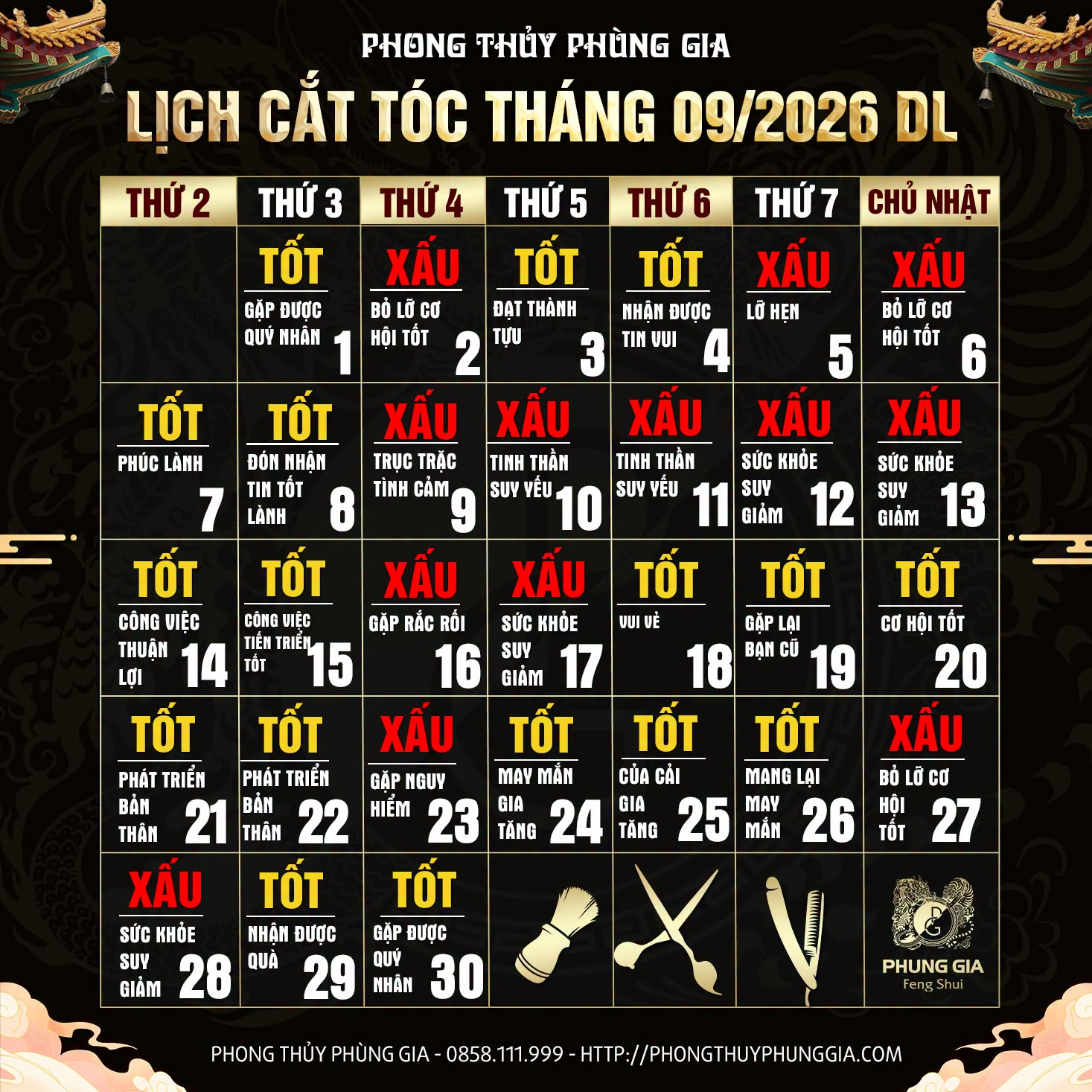 Lịch Cắt Tóc Tháng 9 2026 - Chọn Ngày Tốt, Chốt Tóc Đẹp